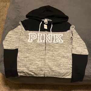 Pink Victoria’s Secret logo colorblock zip up hoodie